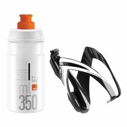 Kit Portaborraccia Elite Nero Lucido Bianco + Borraccia Elite Jet 350 Ml Bianco Arancione